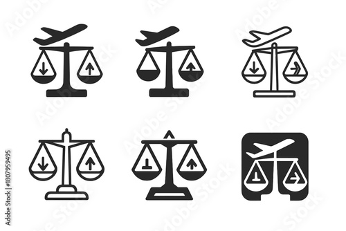 Customs Brokers Logos. customs brokers. Icon set. Set Logo of customs brokers: import-export balance scales. harmonious logo variations of the same emblematic