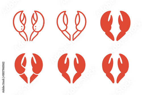 Lobster Logo Variations. Lobster. Icon set. Set Logo of Lobster: Lobster tail. harmonious logo variations of the same emblematic concept, each with different