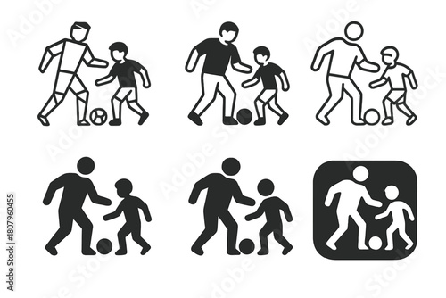 Father-Son Activity Logos. Father and son activity. Icon set. Set Logo of father and son activity: cooking together. harmonious logo variations of the same
