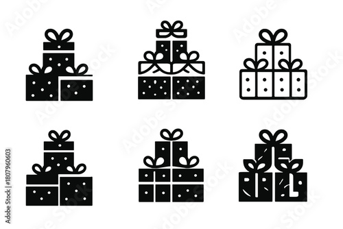 Presents Logo Variations. Presents stacked up. Icon set. Set Logo of Presents stacked up: Decorative wrapping paper. harmonious logo variations of the same
