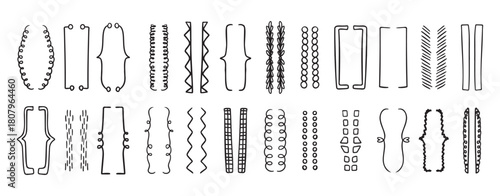 Hand drawn doodle brackets set. Scribble brackets and drawing in black. Wavy frames for text, silhouettes of parenthesis.