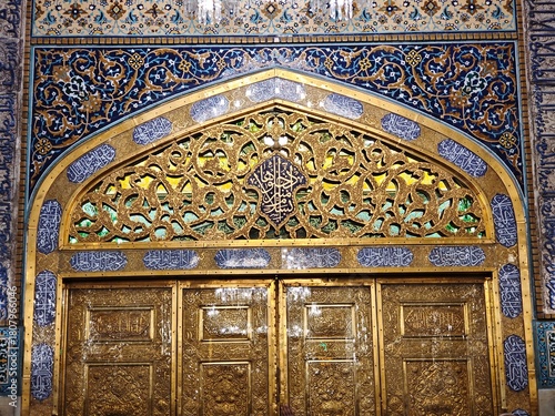 Canvastavla Mashhad, Iran - November 15, 2025: Golden Doors and Ornate Interior Architecture of the Holy Shrine of Imam Reza (A