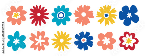 Collection cute pastel colored silhouettes Flower icon, Abstract botanical flower set. vector botany floral design, hand drawn. Suitable for stickers, logos, posters, packaging and printable projects.