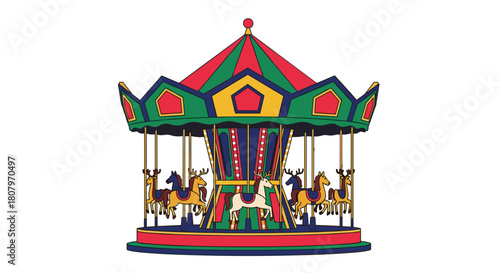 Colorful carousel with horses at a Christmas market  