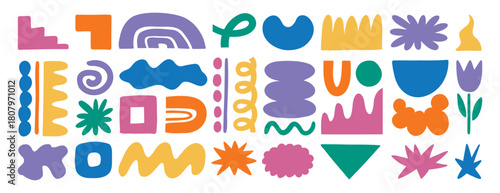 abstract forms elements set illustration, colorful funny blob shape organic, liquid form bright collection