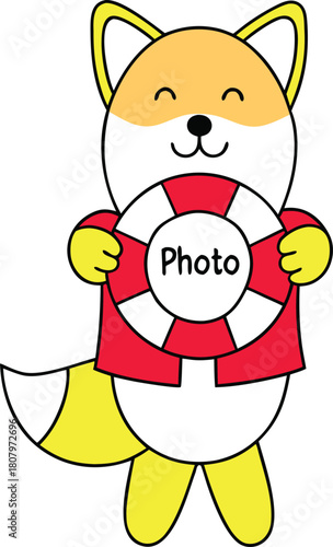 Friendly cartoon fox with a lifebuoy