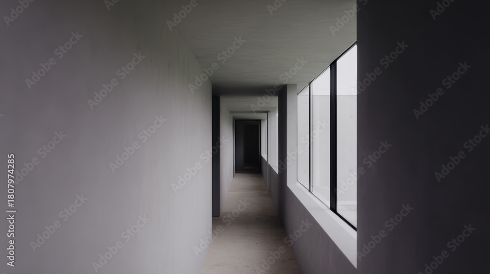Fototapeta premium 細線フレームの開口が導く静かな光の回廊 / Corridor of Quiet Light Framed by Thin Openings