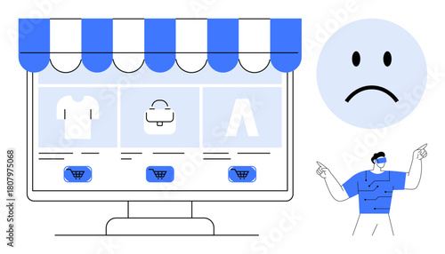 Online shopping frustration. Online shopping struggles with poor user experience, dissatisfaction, and service issues. Online shopping highlighting e-commerce challenges. For website design, business