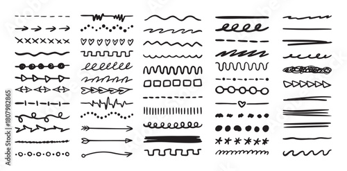 Various highlighter and underline lines set. graphic elements drawing free brush. Doodle strokes and markers