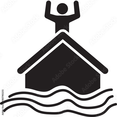 Icon of a person on a house roof during a flood