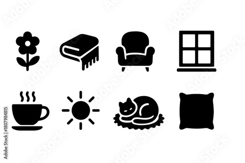 Home furniture silhouette icon set. Living room, decor icons silhouette collection.