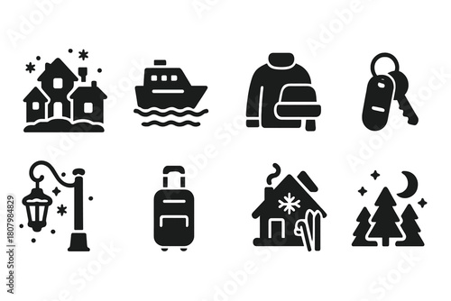 Winter, holiday solid icon set. Seasonal, vacation icons in solid style collection