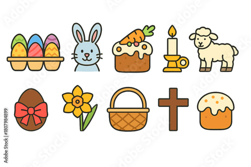 Easter, holiday flat icon set. Festive, celebration icons flat collection