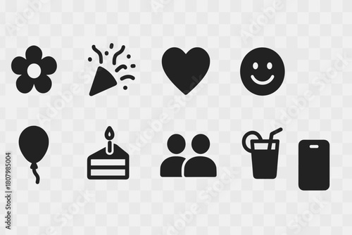 Party and celebration solid icon set. Festive, event icons solid collection