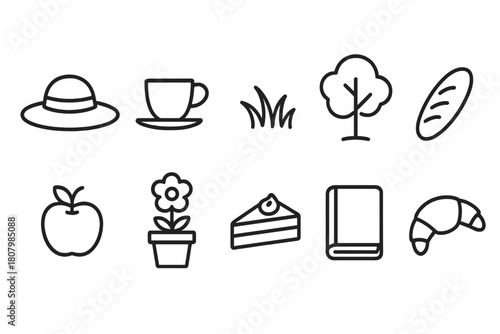 Gardening, cooking outline icon set. Nature and culinary line icon collection