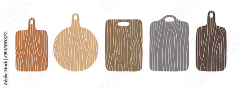 wooden cutting board silhouette set. Hand drawn textured boards, vintage kitchen wooden boards collection