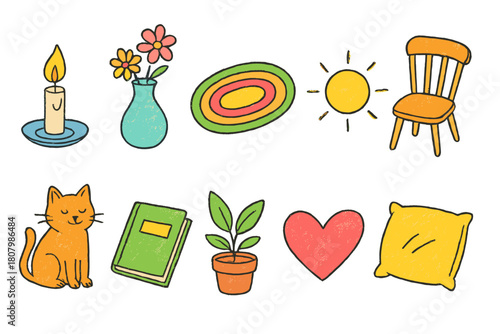 Home and nature doodle icon set. Hand-drawn sketch style for decor and lifestyle