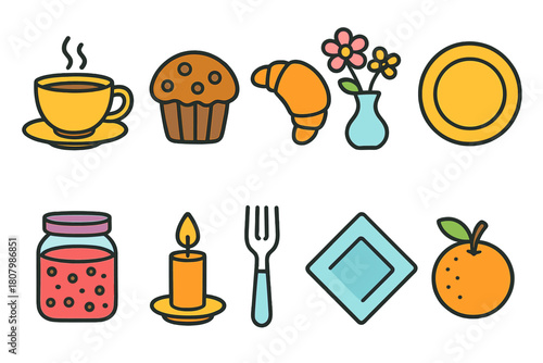Café, bakery outline icon set. Food, drink icons for restaurants, coffee shops