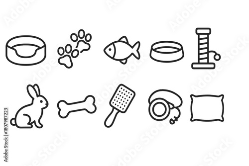 Pet care collection: a comprehensive pet care tools outline icon set