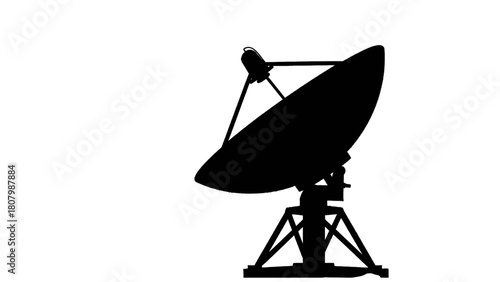 Vector illustration of silhouette of a large satellite dish for communication and data transmission, isolated on transparent background 