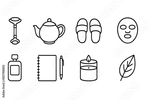 Spa, relaxation outline icon set. Wellness, beauty, self-care line art collection