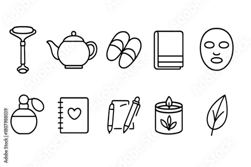 Spa and wellness line icon set. Relaxation and self-care linear icons collection