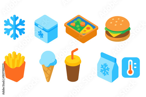 Fast food, frozen food glow icon set. Bright, colorful icons in glowing style