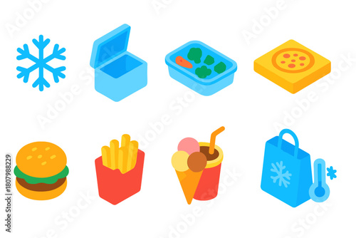 Fast food and delivery 3d icon set. Burgers, pizza, fries, and drinks in 3d style.