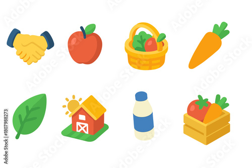 Organic food 3d icon set: fresh produce, fruits, vegetables, farm products collection