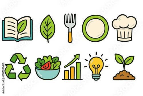 Eco-friendly, sustainability icon set. Flat style for green living and environmental awareness