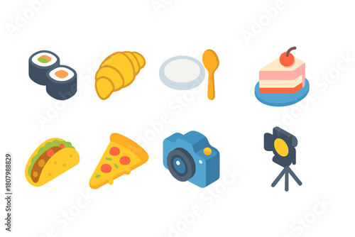 Food and restaurant neon icon set. Glowing cuisine icons in neon style.