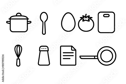 Kitchen utensils line icon set. Cooking, food preparation symbols in linear style