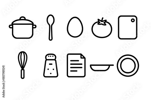 Kitchen tools outline icon set. Cooking, culinary essentials outline icons collection