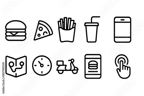Fast food linear icon set. Meal, order, delivery icons in line style collection