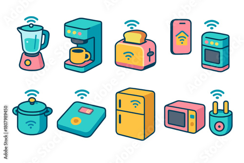 Smart home, kitchen appliances icon set. Smart technology 3d icons collection.