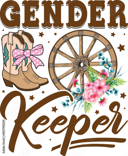 Gender keeper western boots wagon wheel floral graphic design for girls