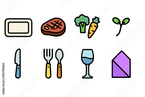 Dining and cooking outline icon set. Kitchen, food, cutlery, utensils outline icons