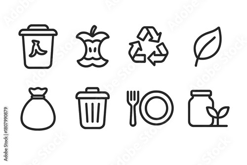 Recycling and eco-friendly linear icon set: sustainability, waste management icons