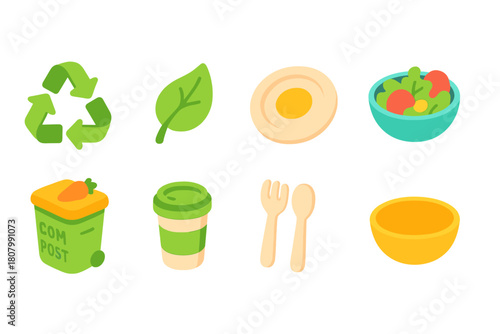 Sustainable living outline icon set. Eco-friendly, recycling, compost linear icons.