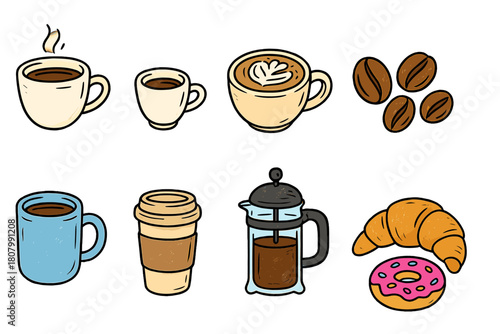Coffee shop icon set. Espresso, latte, cappuccino outlined icons collection