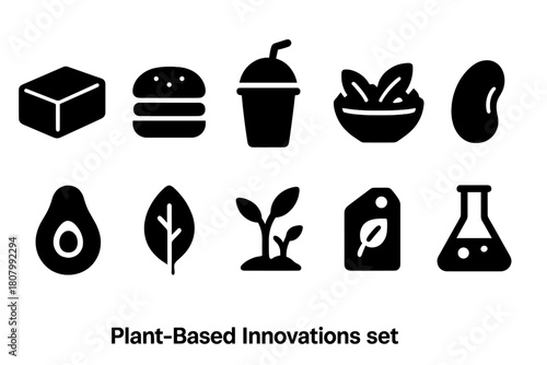 Plant-based food outline icon set. Vegan, nutrition symbols collection.