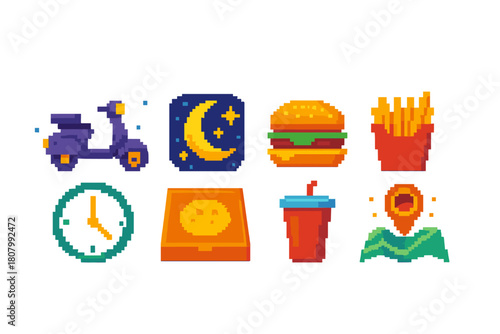 Fast food outline icon set. Burger, fries, and drink linear icons collection