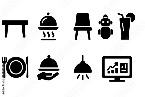 Restaurant, dining silhouette icon set. Culinary, food service silhouette icons collection