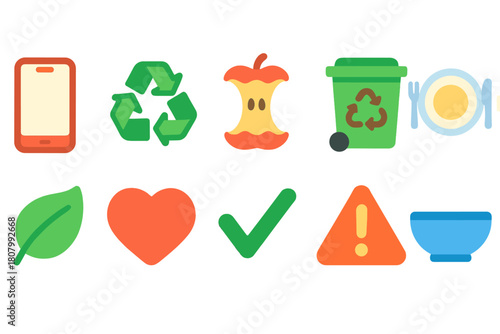Eco and recycling flat icon set. Sustainability, environment, green lifestyle symbols