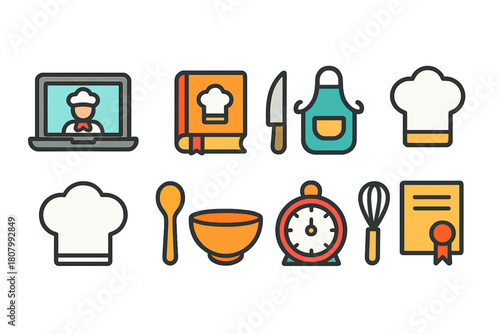 Cooking, culinary line icon set. Kitchen, chef, recipe tools in outline style