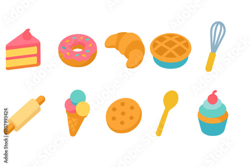 Bakery and dessert 3d icon set. Cakes, pastries, and utensils 3d collection.