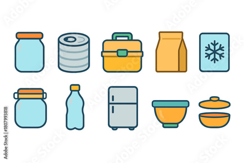 Food storage, kitchen outline icon set. Preservation, jar, packaging icons collection