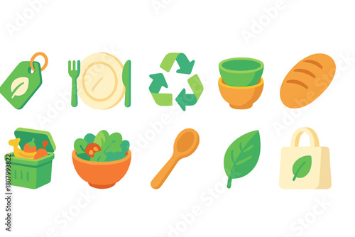 Eco-friendly lifestyle icon set. Sustainable living outline icons collection