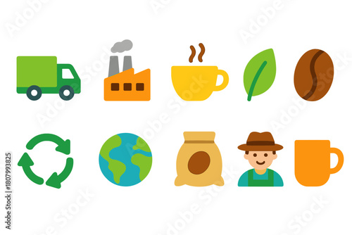 Eco-friendly coffee shop neon icon set. Sustainability, cafe icons outline collection