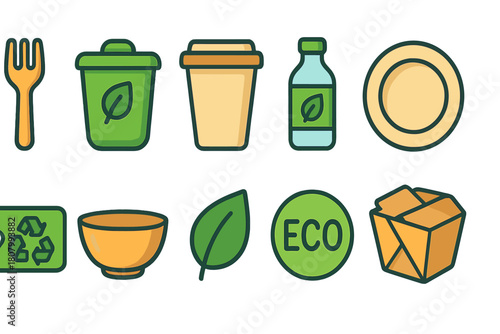 Eco-friendly, sustainable outline icon set. Renewable, green lifestyle, recycling icons